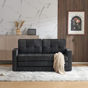 VINGLI Upgraded 64" W 84" L Full Size Futon Sofa Bed, 6" Thick Upholstery Chenille Loveseat Sofa Sleeper Pull Out Couch,Convertible Floor Couch for Living Room, Bedroom, Entertainment Room, Dark Grey