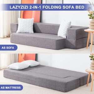 Lazyzizi Floor Sofa Bed, Fold Out Couch with 2 Pillows & Washable Cover Convertible Sleeper Folding Mattress for Living Room, Guest Bed, Playroom 8inches Twin