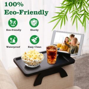 BAMBOOTRAY Couch Arm Table,Sofa Clip on Tray for Armrest Tray with Phone Holder,Couch Table for Living Room Bedroom (Large Black, 15.3" D x 9.8" W x 1.7" H)