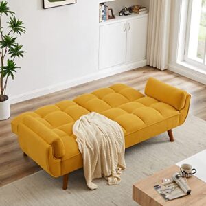 Betoko Convertible Futon Sofa Bed Sleeper Twin Size, Modern Reclining Linen Split Back Sofa Couch with Pillow Top Arm for Compact Living Room,Apartment (Yellow)