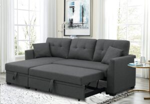 sleeper sectional sofa pull out couch with storage chaise 2 in 1 sleeper sofa couch convertible sleeper bed for living room, apartment,bedroom,dark grey