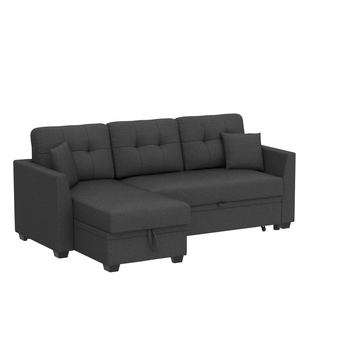 Sleeper Sectional Sofa Pull Out Couch with Storage Chaise 2 in 1 Sleeper Sofa Couch Convertible Sleeper Bed for Living Room, Apartment,Bedroom,Dark Grey