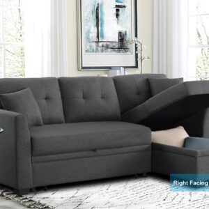 Sleeper Sectional Sofa Pull Out Couch with Storage Chaise 2 in 1 Sleeper Sofa Couch Convertible Sleeper Bed for Living Room, Apartment,Bedroom,Dark Grey