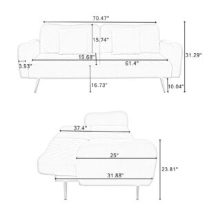 Shuoya Jewelry Modern Futon Couch Sofa Bed with 2 Pillows, Convertible Sleeper Couch Loveseat with 3 Angles Adjustable Split-Back and Solid Metal Leg for Living Room and Bedroom (Green)