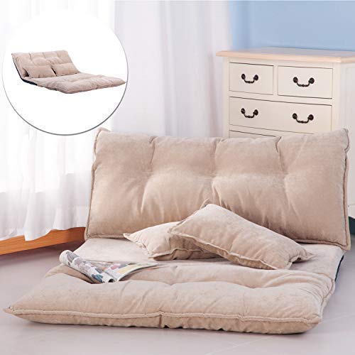 Floor Sofa, Merax Foldable Lazy Sofa Sleeper Bed with 2 Pillows, Adjustable Lounge Sofa Gaming Sofa Floor Couches 5-Position for Bedroom, Living Room, and Balcony, Beige