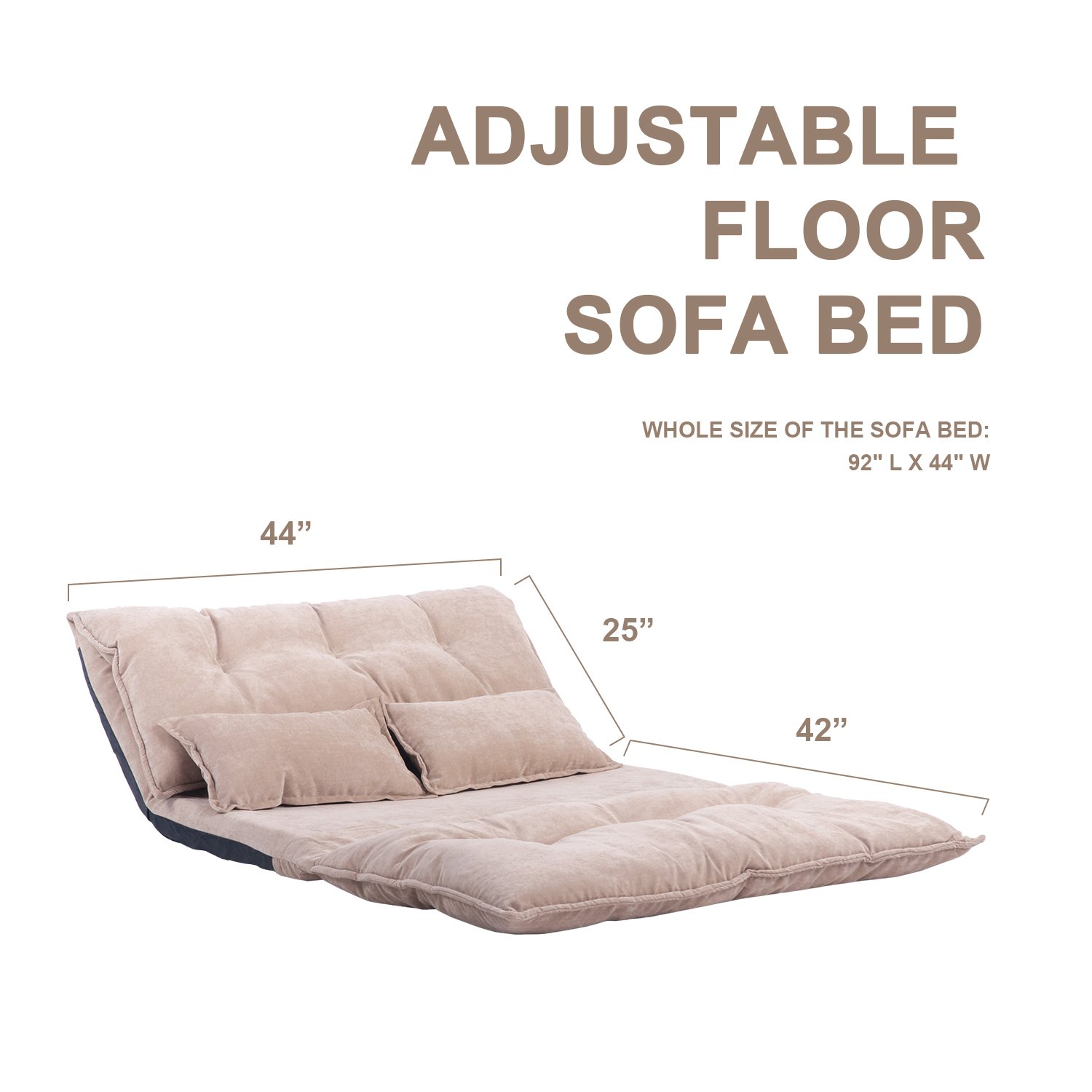 Floor Sofa, Merax Foldable Lazy Sofa Sleeper Bed with 2 Pillows, Adjustable Lounge Sofa Gaming Sofa Floor Couches 5-Position for Bedroom, Living Room, and Balcony, Beige