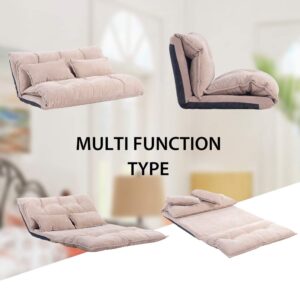 Floor Sofa, Merax Foldable Lazy Sofa Sleeper Bed with 2 Pillows, Adjustable Lounge Sofa Gaming Sofa Floor Couches 5-Position for Bedroom, Living Room, and Balcony, Beige