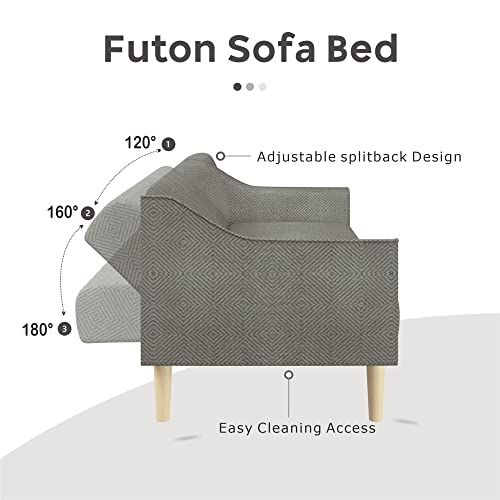 Lonkwa Velvet Futon Sofa Bed Couch, Convertible Sleeper Sofa, 74" Loveseat Futon Couch with Adjustable Backrests, Grey Couches for Living Room Bedroom Apartment