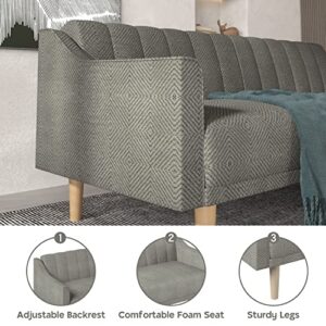 Lonkwa Velvet Futon Sofa Bed Couch, Convertible Sleeper Sofa, 74" Loveseat Futon Couch with Adjustable Backrests, Grey Couches for Living Room Bedroom Apartment