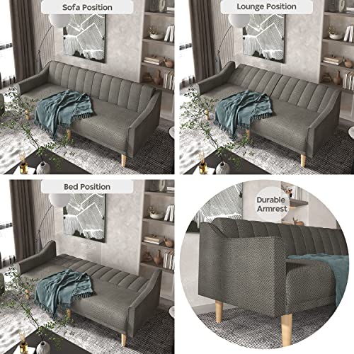 Lonkwa Velvet Futon Sofa Bed Couch, Convertible Sleeper Sofa, 74" Loveseat Futon Couch with Adjustable Backrests, Grey Couches for Living Room Bedroom Apartment