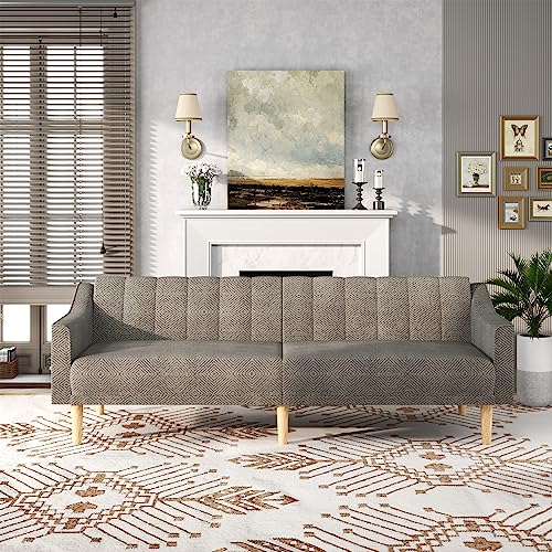 Lonkwa Velvet Futon Sofa Bed Couch, Convertible Sleeper Sofa, 74" Loveseat Futon Couch with Adjustable Backrests, Grey Couches for Living Room Bedroom Apartment