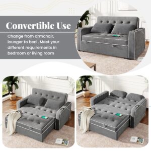 P PURLOVE Upholstered Modern Sofa Bed with Armrest, Convertible Sofa Couch with Adjustable Backrest and Dual USB Charging Port, Sleeper Bed for Living Room, Bedroom, Office, Charcoal Gray