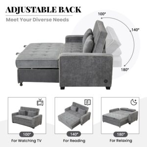 P PURLOVE Upholstered Modern Sofa Bed with Armrest, Convertible Sofa Couch with Adjustable Backrest and Dual USB Charging Port, Sleeper Bed for Living Room, Bedroom, Office, Charcoal Gray