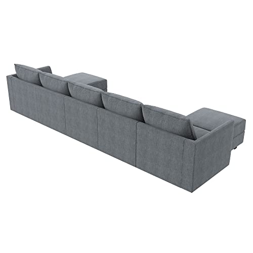 HONBAY Modular Sectional Sofa U Shaped Sectional Souch with Ottoman 7 Seat Modular Sofa with Chaise for Living Room, Bluish Grey