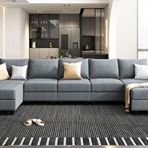 HONBAY Modular Sectional Sofa U Shaped Sectional Souch with Ottoman 7 Seat Modular Sofa with Chaise for Living Room, Bluish Grey