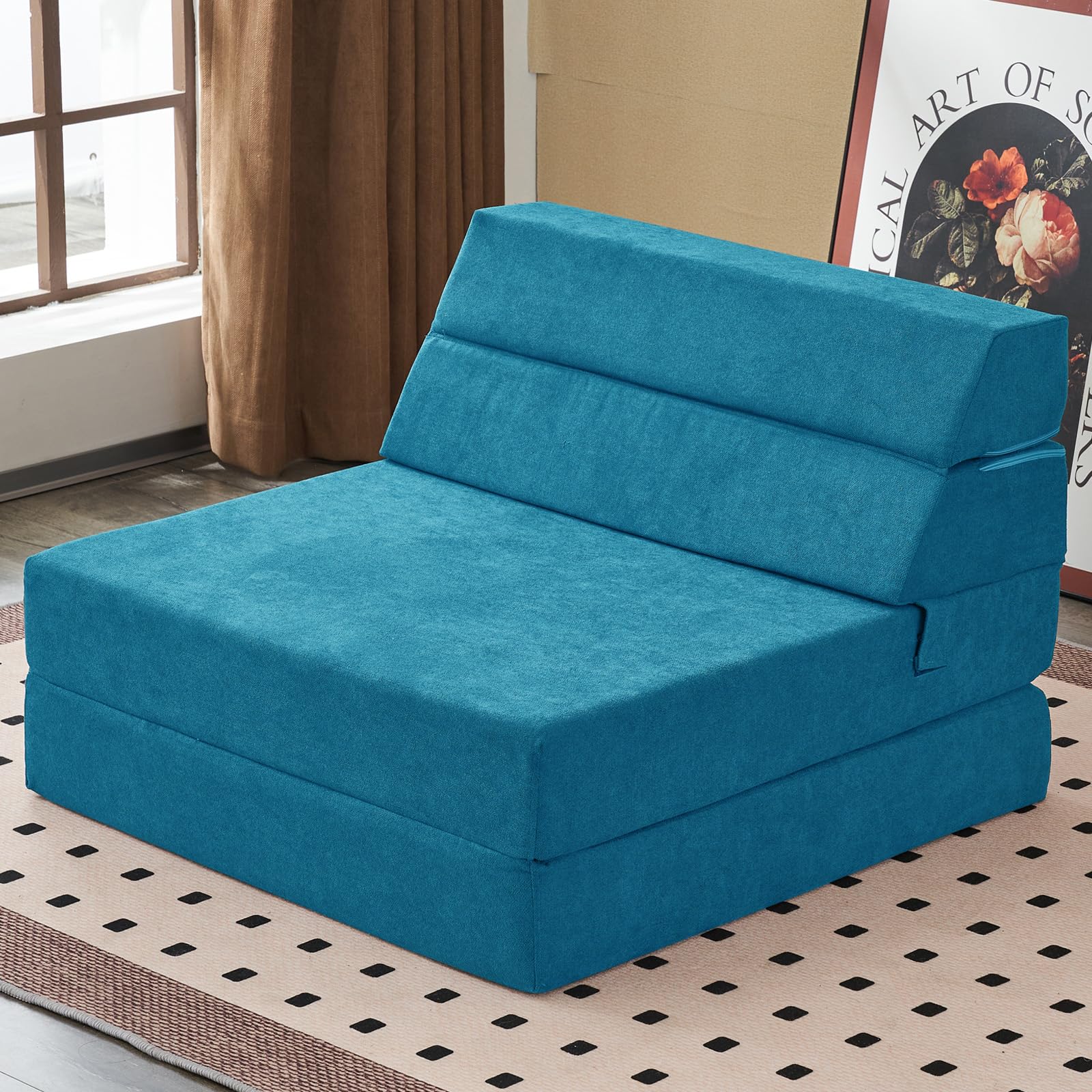 jela Sofa Bed Foldable Mattress Luxury Miss Fabric, Folding Sleeper Sofa Chair Bed Floor Mattress Floor Couch, Fold Out Couch Futon Mattress for Guest Room, Living Room (83"x33",Lightblue)
