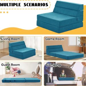 jela Sofa Bed Foldable Mattress Luxury Miss Fabric, Folding Sleeper Sofa Chair Bed Floor Mattress Floor Couch, Fold Out Couch Futon Mattress for Guest Room, Living Room (83"x33",Lightblue)