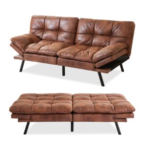 Hcore Convertible Sleeper, Memory Foam Futon Couch,Loveseat Bed,Small Splitback Modern Sofa Sofabed, Brown