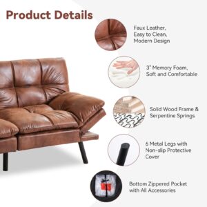 Hcore Convertible Sleeper, Memory Foam Futon Couch,Loveseat Bed,Small Splitback Modern Sofa Sofabed, Brown