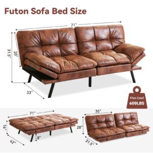 Hcore Convertible Sleeper, Memory Foam Futon Couch,Loveseat Bed,Small Splitback Modern Sofa Sofabed, Brown