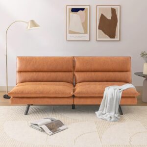 Hcore Convertible Sleeper Futon Couch,Small Splitback Modern Sofa Sofabed, Light Brown