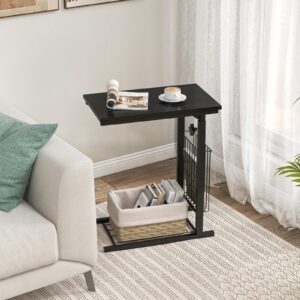 Tangkula Rolling Height Adjustable C Table, Mobile End Table with Detachable Wheels, Side Basket and Bottom Mesh Storage, Space-saving Slide Under Sofa Table for Living Room Bedroom