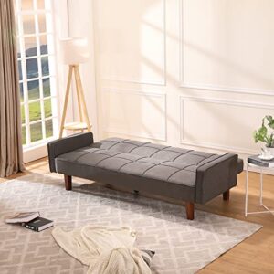 Anwickhomk 72" Convertible Folding Sofa Bed Futon,Modern Linen Fabric Sleeper Loveseat with 2 Pillows & Solid Wood Legs,Small Couch Bed Recliner Sofa for Living Room Apartment Office (Grey)