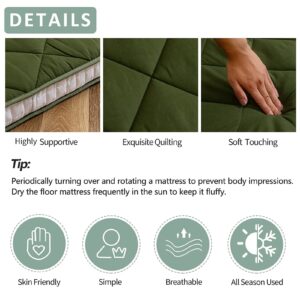 MAXYOYO Japanese Floor Futon Mattress Full Size, Floor Couch for Adults Roll Up Folding Floor Bed Portable Mattress Foam Mattress Queen, Diamond Patterned Japanese Futon Bed, Green