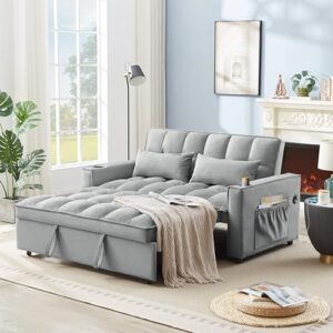 Modern Upholstered Futon Sofa Loveseat Convertible to Nap Sleeper Couch Bed,Soft Loveseat & Sofabed for Home Office Apartment Small Space Living Room Napping