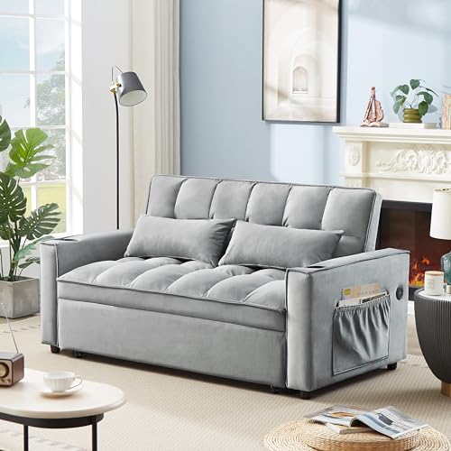 Modern Upholstered Futon Sofa Loveseat Convertible to Nap Sleeper Couch Bed,Soft Loveseat & Sofabed for Home Office Apartment Small Space Living Room Napping