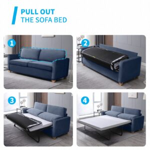 Mjkone 84" W Pull Out Sofa Bed, Sleeper Sofa Bed with Mattress, 2-in-1 Pull Out Couch Bed Suitable for Friends to Stay Temporarily, Loveseat Sleeper for Apartment/Small Spaces (Queen, Blue)