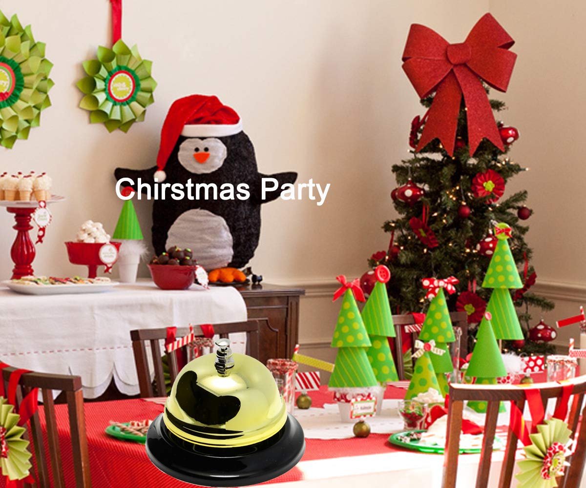 WEKOIL Call Bell Golden Desk Service Bell Customer Ding Bell for Restaurant Hotel Room Kitchen Party School Classroom Office Elderly Teachers Students Large Bright Bell 3.35 inch