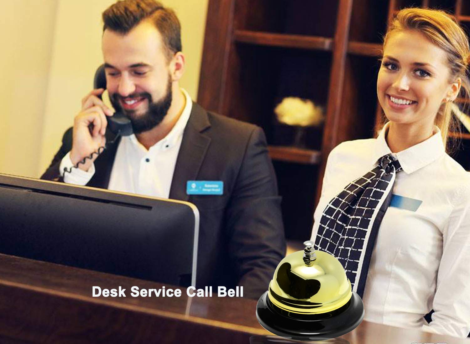 WEKOIL Call Bell Golden Desk Service Bell Customer Ding Bell for Restaurant Hotel Room Kitchen Party School Classroom Office Elderly Teachers Students Large Bright Bell 3.35 inch