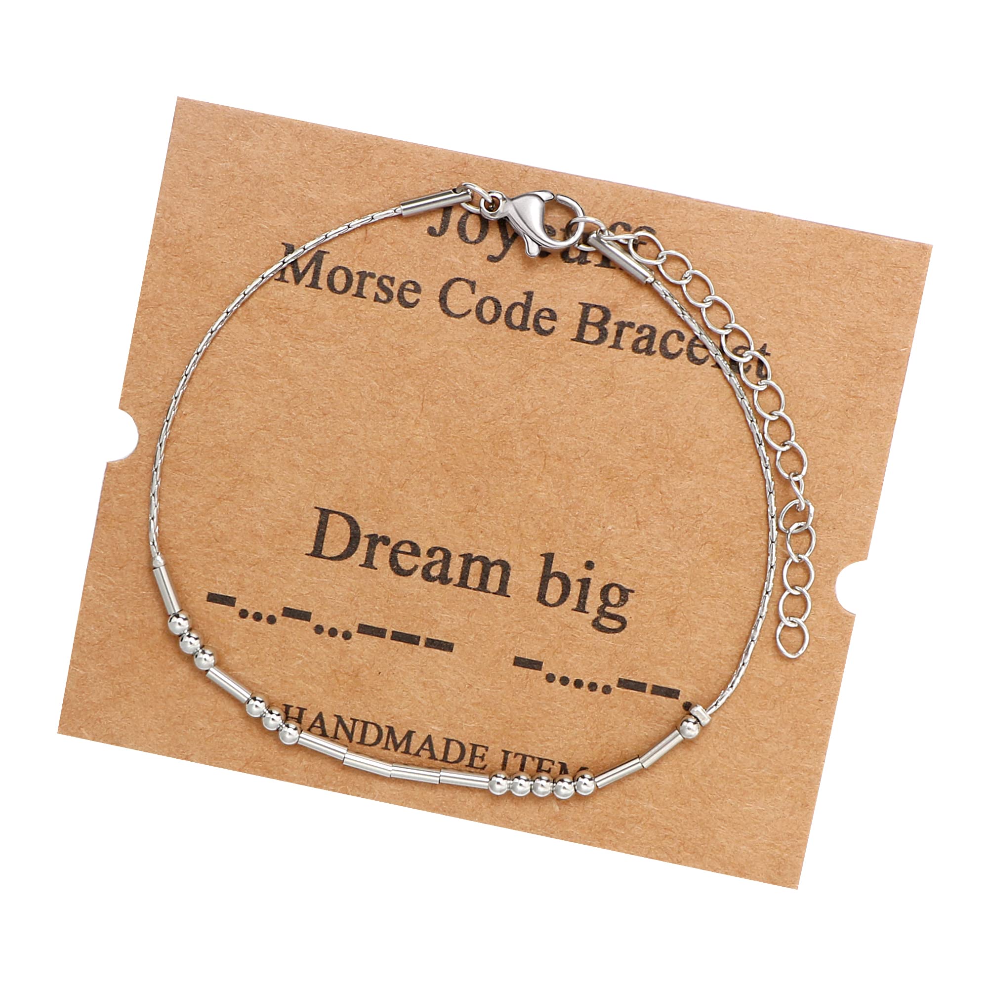 JoycuFF Morse Code Bracelets for Women Dream Big Inspirational Birthday Thanksgiving Day Christmas Gifts for Best Friends Mom Sister Daughter Stainless Steel Beaded Bracelet