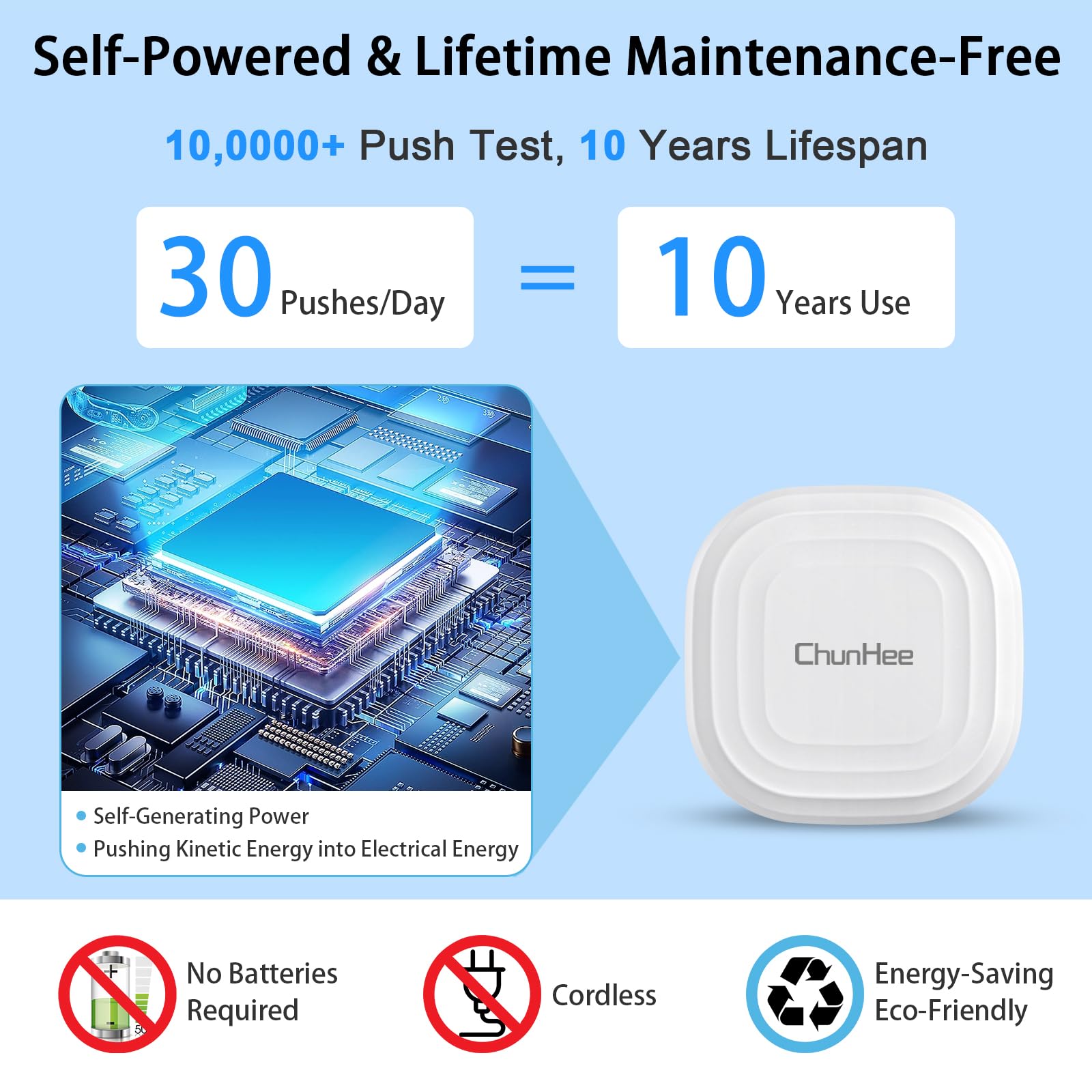 ChunHee Smart Wireless Caregiver Pager Self-Powered Call Button Medical Alert System Call Bell 500+ Feet for Home/Elderly/Patient/Disabled 2 Call Buttons/Transmitters 1 Receiver