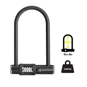 Kryptonite Combo Bike U-Lock Standard, Anti-Theft Security Bicycle Lock, 12mm Steel Shackle, 4-Digit Resettable Combination U Lock for Scooter Road Mountain Bikes