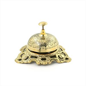 Nagina International Brass Decorative Office Desk Call Bell with Bang of A Sound | Solid Premium Brass with Local Art Work