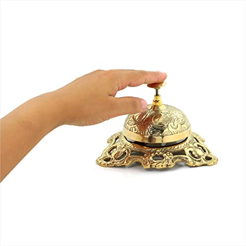 Nagina International Brass Decorative Office Desk Call Bell with Bang of A Sound | Solid Premium Brass with Local Art Work