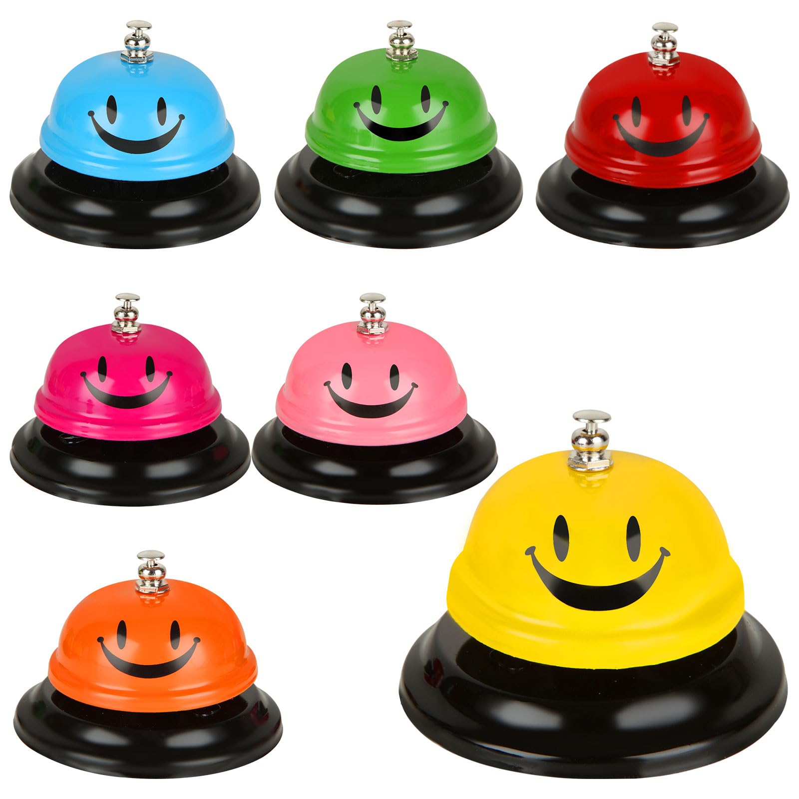 ABuff 7 Pack Desk Bell Call Bell, 3.3 Inch Metal Anti-Rust Ringing Service Bell, Big Button Desk Bell for Service, Hotels, Schools, Restaurants, Hospitals, Reception and Pet Dog Training, 7 Color