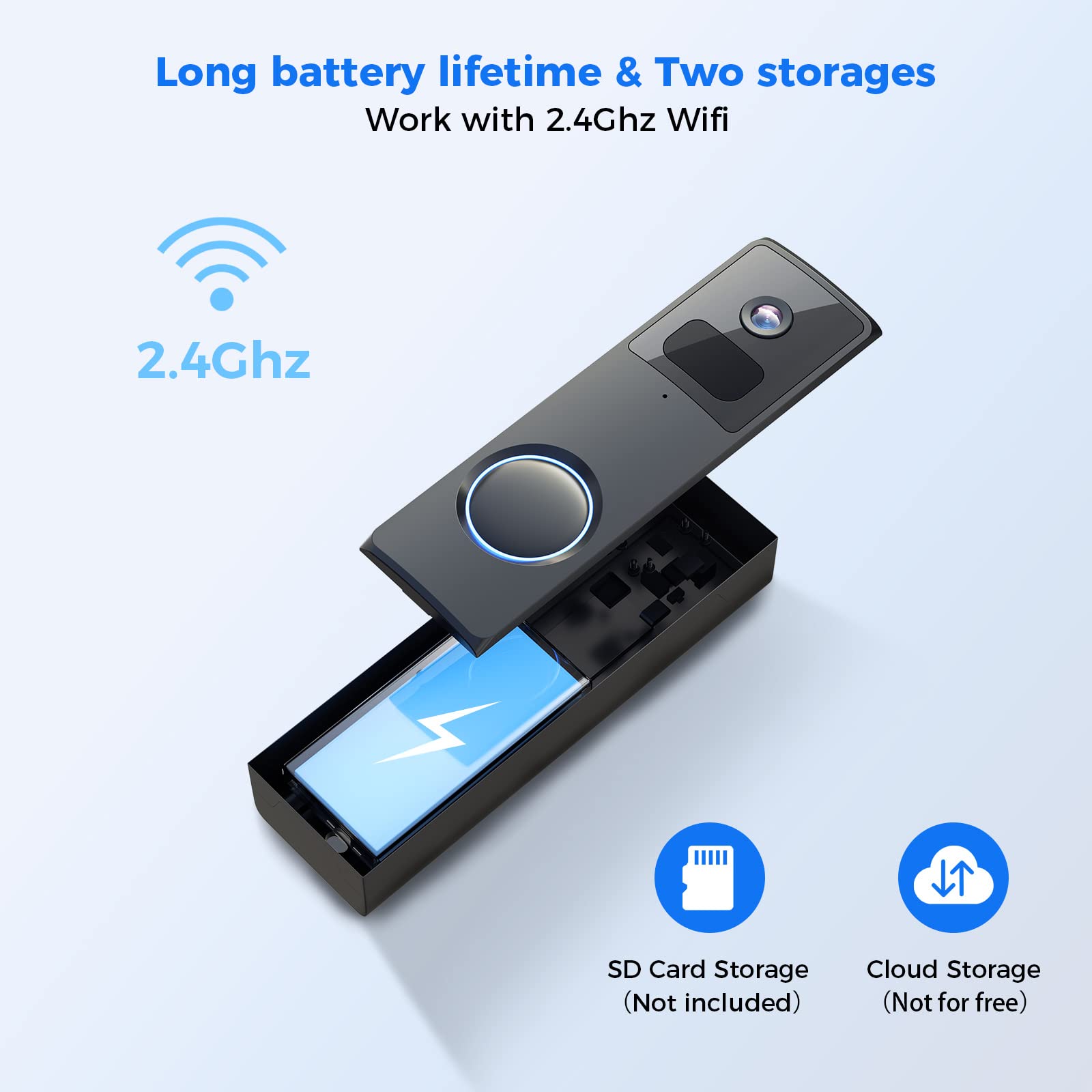 Hiseeu Wireless Doorbell Camera with Chime, Voice Changer, 2MP Video, PIR Detection, 100% Wire-Free Battery Powered, Anti-Theft Alarm, Night Vision, SD/Cloud Storage, Alexa/2.4Ghz Wifi Compatible.