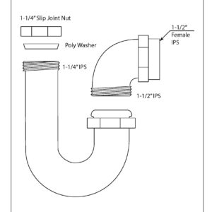 Westbrass D403LA-RAW 1-1/2 x 1-1/4" LA Code P-Trap, Unfinished