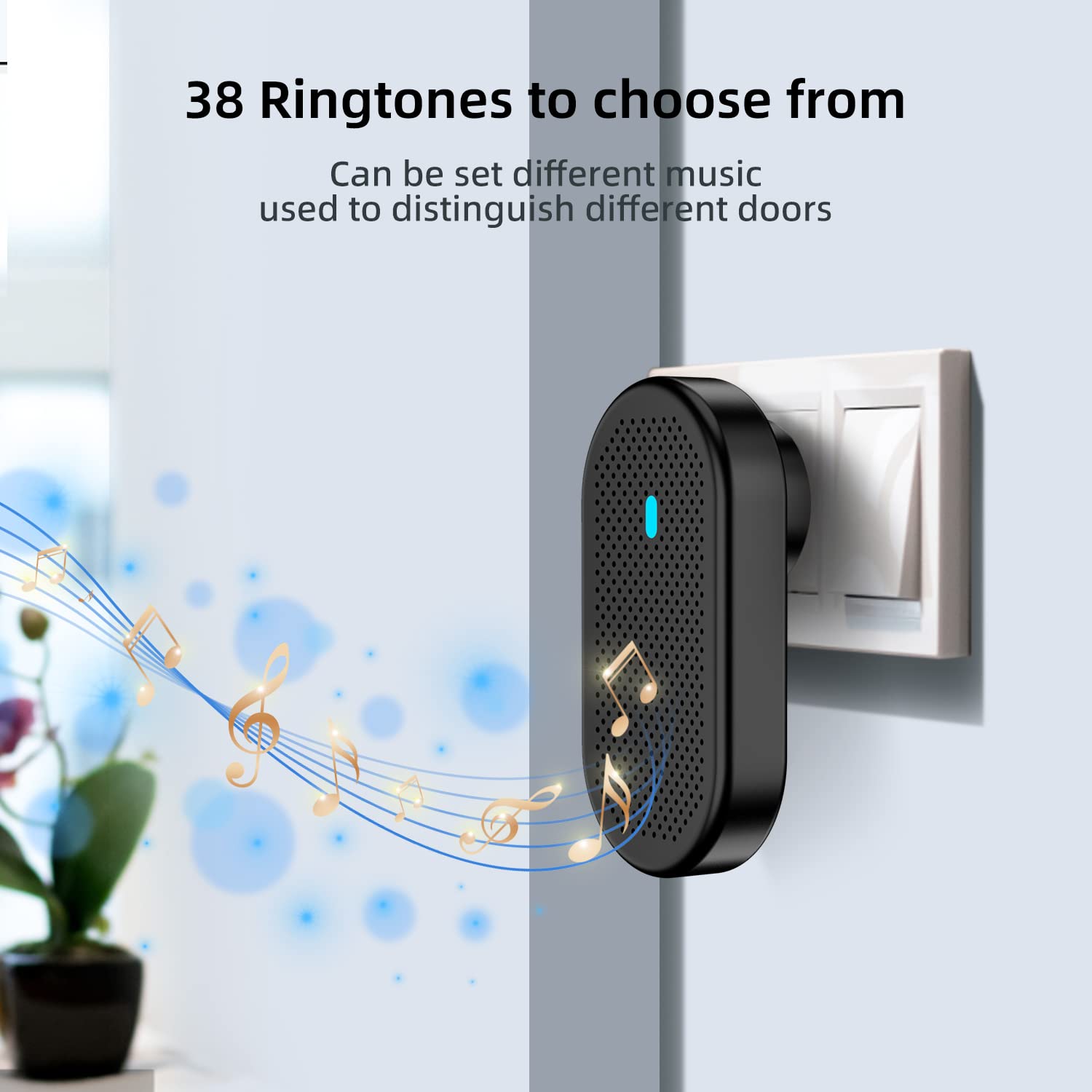 Smart Wireless doorbell IP65 waterproof 320M range door bells 38 Songs Chime door ring Elderly pager (Black)