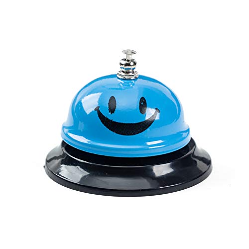 ASIAN HOME Call Bell, 3.35 Inch Diameter, Metal Bell, Blue Smiley Face, Desk Bell Service Bell for Hotels, Schools, Restaurants, Reception Areas, Hospitals, Customer Service, Blue (2 Bells)