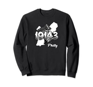 philadelphia silhouette with zip code 19143 and liberty bell sweatshirt