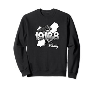 philadelphia silhouette with zip code 19128 and liberty bell sweatshirt