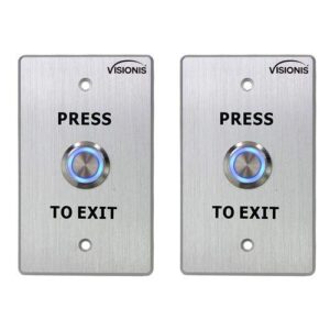 Visionis 2 Pack FPC-7496 VIS-7001 Indoor Outdoor Weather Waterproof IP65 Stainless Steel Door Bell Type Round Request To Exit Button Standard Size Door Access Control with LED Light NC COM NO Outputs