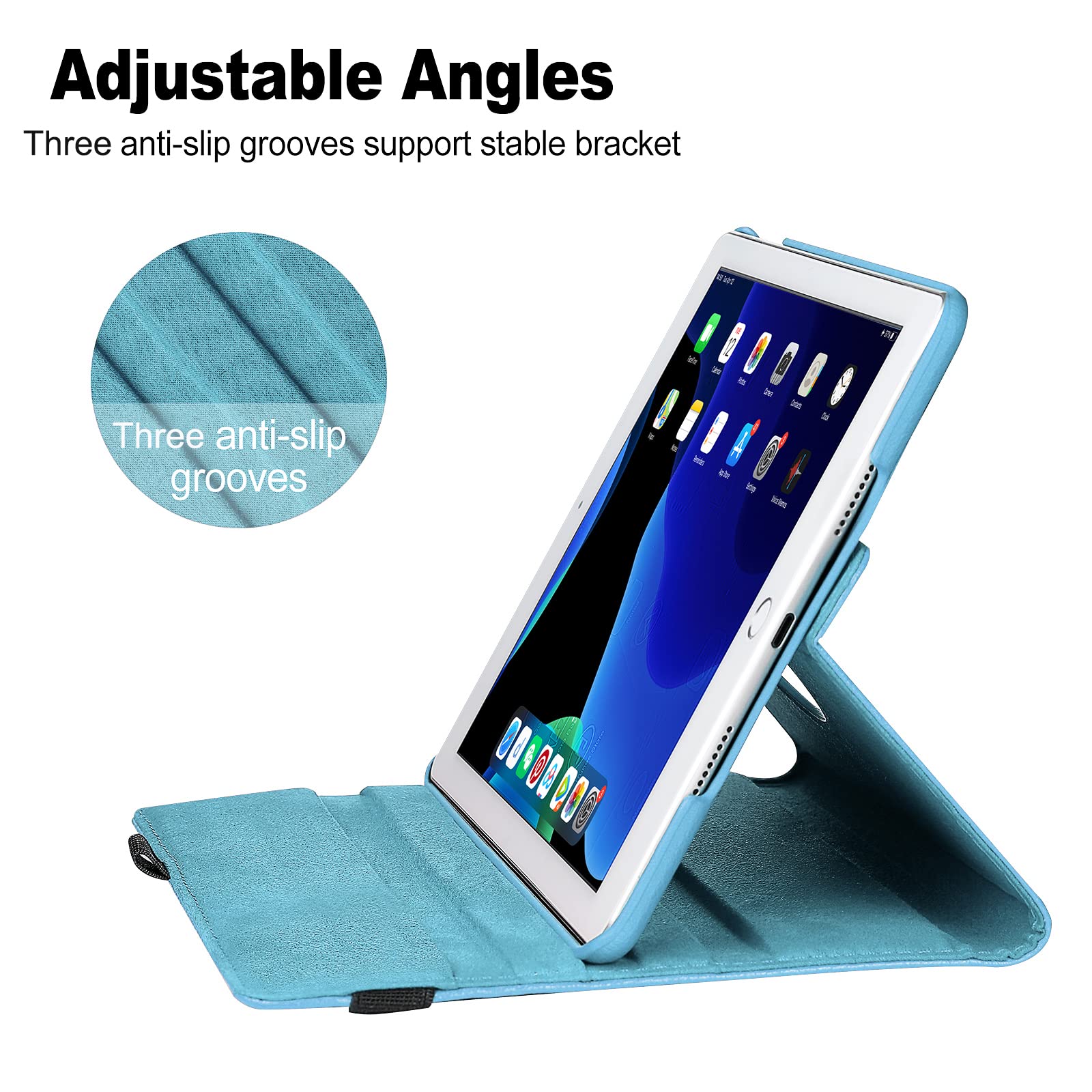 10.2 Inch iPad Case Fit iPad 9th Generation 2021/ iPad 8th Generation 2020/ iPad 7th Generation 2019-360 Degree Rotating 10.2 iPad Case Cover for iPad 10.2 with Sleep Wake (Sky Blue)