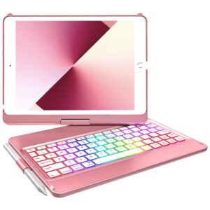 mmk® keyboard case for ipad 10.2 inch 9th gen 2021,ipad 8th generation 2020,ipad 7th generation 2019,10 color backlit 360 rotatable wireless detachable bluetooth keyboard cover tablet case