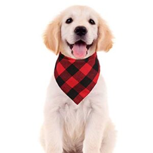 2 Pcs Dog Bandana Christmas Pet Triangle Scarf Accessories Bibs Red Black Plaid Large