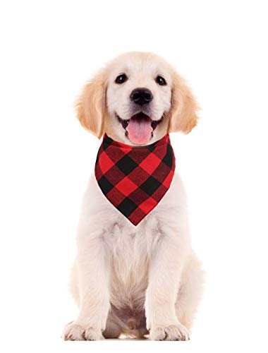 2 Pcs Dog Bandana Christmas Pet Triangle Scarf Accessories Bibs Red Black Plaid Large